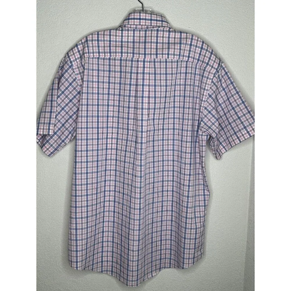 Brooks Brothers 346 Shirt Mens Medium Plaid Pink Blue Button Up Camp Casual